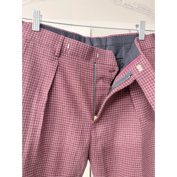 Never Worn Paul Smith Burgundy Gingham Check Wool Pants Tailored Fit Waist 30 - Picture 3 of 5